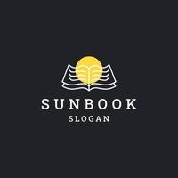 modelo de design plano de ícone de logotipo de livro de sol vetor