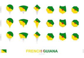 coleção da bandeira da guiana francesa em diferentes formas e com três efeitos diferentes. vetor