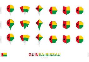 coleção da bandeira da guiné-bissau em diferentes formas e com três efeitos diferentes. vetor