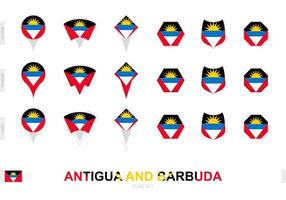 coleção da bandeira de antígua e barbuda em diferentes formas e com três efeitos diferentes. vetor