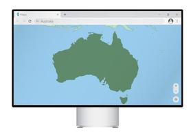 monitor de computador com mapa da austrália no navegador, procure o país da austrália no programa de mapeamento da web. vetor