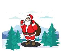ilustração em vetor de mascote de Papai Noel fofo ou personagem isolado no fundo da paisagem. estilo plano.