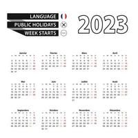 calendário 2023 em língua francesa, semana começa na segunda-feira. vetor