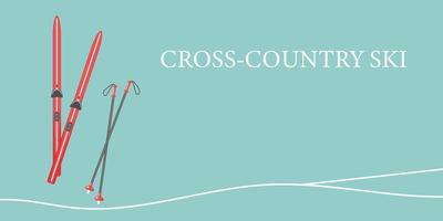 banner horizontal com esquis cross-country. ilustração vetorial vetor