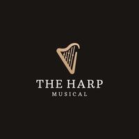 modelo de design de ícone de logotipo de instrumento musical harpa vetor plano