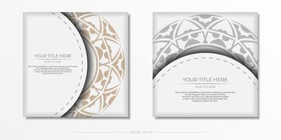 design de cartão de convite com espaço para seu texto e padrões abstratos. design de cartão de saudação de cor branca pronto para impressão vetorial luxuoso com padrões. vetor