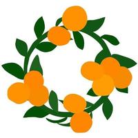 ilustração em vetor de fruta tangerina em um fundo branco. o talo espalhando é redondo. laranja amarelo alaranjado maduro fresco com folhas verdes. ótimo para logotipos de suco de frutas, cartazes, logotipos da web.