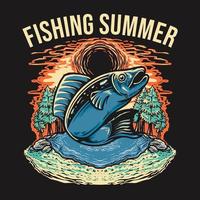 ilustração em vetor retrô de verão de pesca