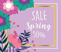 venda de primavera, decoração de moldura de flores de oferta especial promocional vetor