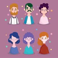 retrato dos desenhos animados de ícones de personagens de avatar de homens e mulheres vetor