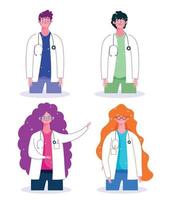 médico personagem feminino e masculino equipe de saúde médica vacinação vetor