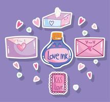 amo corações de cartão de correio de envelope de carta de mensagem romântica em design de estilo cartoon vetor