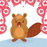 castor com balões canadenses de design vetorial feliz dia do canadá vetor