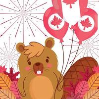 castor com balões canadenses de design vetorial feliz dia do canadá vetor