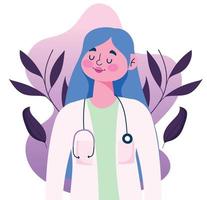 personagem feminina médica com estetoscópio e uniforme de desenho animado vetor