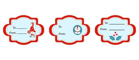 conjunto de etiquetas de presente em branco de natal. rótulo vintage de férias nas cores azuis e vermelhas. vetor