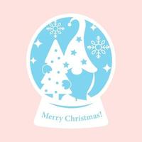 globo de neve de natal com gnomo e árvore de natal. corte à laser. ilustração em vetor silhueta. perfeito para o corte a laser, plotter