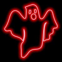 fantasma voador de contorno vermelho neon em fundo preto. símbolo do dia das bruxas. vetor