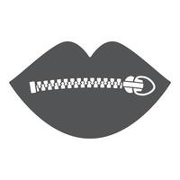 lábios de mulher com ícone de glifo de zíper. mantenha a boca fechada, fique quieto e silencioso. ilustração vetorial vetor