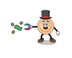ilustração de personagem de botão pegando dinheiro com um ímã vetor