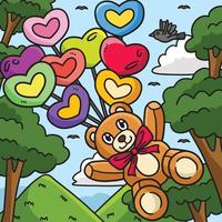 desenhos animados coloridos de balões de coração de ursinho vetor