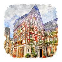 Mainz Alemanha esboço em aquarela ilustração desenhada à mão vetor