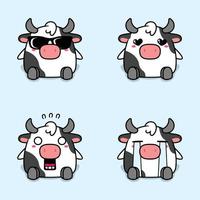 ilustração vetorial de adesivo emoji de vaca kawaii vetor