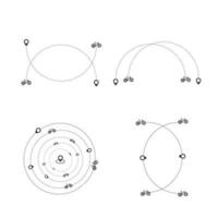 conjunto de avião de linha tracejada, carro, caminhão e rota de bicicleta com design plano de ícone de localização vetor