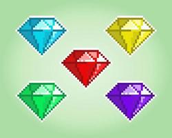 pixel de 8 bits de diamantes. pedra preciosa de coleção para jogos de ativos em ilustrações vetoriais vetor