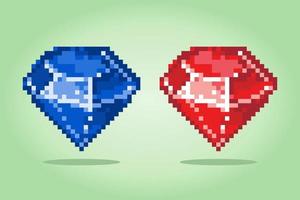Pixels de diamante de 8 bits. itens de pedra para jogos de ativos em ilustrações vetoriais. vetor
