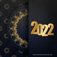 2022 brochura feliz natal e feliz ano novo cor preta com ornamento de ouro de inverno vetor