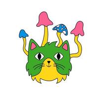 um gato com óculos hippie. um gatinho em estilo retrô. adesivo para crianças, logotipo animal, ícone vetor