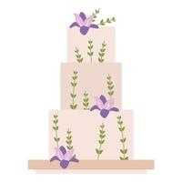 doces flores de bolo de casamento. três níveis de creme. casamento moderno, aniversário, noivo, noiva vetor