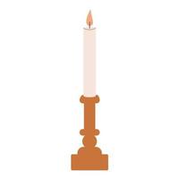 uma vela e um castiçal para um jantar aconchegante. decoração de casamento. cera e decoração em madeira vetor