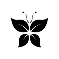folha de eco orgânico no ícone de silhueta de forma de borboleta. pictograma de glifo preto de decoração de plantas naturais. natureza ecologia, símbolo de linda borboleta ambiental. ilustração vetorial isolado. vetor