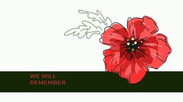 flor de papoula vermelha brilhante, banner de doodle vetorial para o dia da lembrança, dia do memorial, dia de anzac vetor