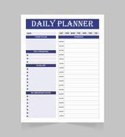modelo de página do planejador diário para impressão. página do bloco de notas branco em branco. vetor
