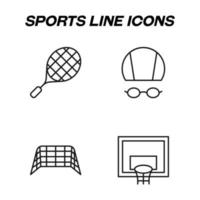 sinais de contorno minimalista desenhados em estilo simples. traço editável. ícone de linha vetorial definido com símbolos de tênis, natação, futebol, futebol, basquete vetor