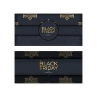 modelo de anúncio de venda de sexta-feira preta azul escuro com padrão de ouro redondo vetor