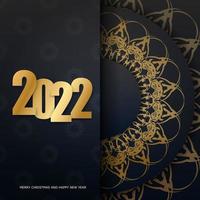 2022 brochura feliz natal e feliz ano novo cor preta com padrão de ouro de inverno vetor