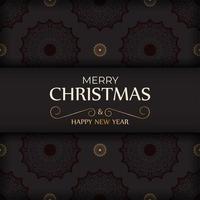 cartão feliz ano novo e feliz natal na cor preta com ornamento de inverno. vetor
