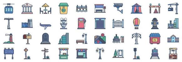 coleção de ícones relacionados à vida da cidade, incluindo ícones como banco, ponte, ponte e muito mais. ilustrações vetoriais, conjunto perfeito de pixels vetor
