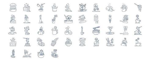 coleção de ícones relacionados à levitação de alimentos, incluindo ícones como hambúrguer, bolo, donut, macarrão e muito mais. ilustrações vetoriais, conjunto perfeito de pixels vetor