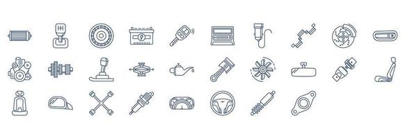 coleção de ícones relacionados a peças de automóveis e automóveis, incluindo ícones como filtro de ar, baring, bateria de carro e muito mais. ilustrações vetoriais, conjunto perfeito de pixels vetor