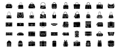 coleção de ícones relacionados a bolsas e bolsas, incluindo ícones como bolsa, bolsa e muito mais. ilustrações vetoriais, conjunto perfeito de pixels vetor