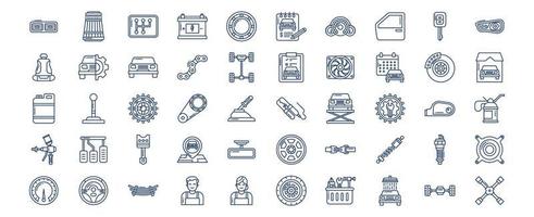 coleção de ícones relacionados a peças e serviços de automóveis, incluindo ícones como ar condicionado, filtro de ar, bateria, conta e muito mais. ilustrações vetoriais, conjunto perfeito de pixels vetor