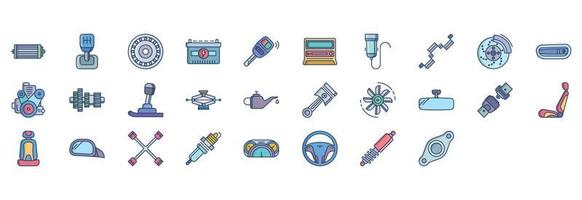 coleção de ícones relacionados a peças de automóveis e automóveis, incluindo ícones como filtro de ar, baring, bateria de carro e muito mais. ilustrações vetoriais, conjunto perfeito de pixels vetor