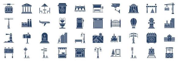coleção de ícones relacionados à vida da cidade, incluindo ícones como banco, ponte, ponte e muito mais. ilustrações vetoriais, conjunto perfeito de pixels vetor