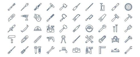 coleção de ícones relacionados a ferramentas de carpintaria, incluindo ícones como bradawl, machado, furadeira, serra circular e muito mais. ilustrações vetoriais, conjunto perfeito de pixels vetor