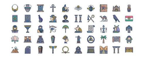 coleção de ícones relacionados ao Egito, incluindo ícones como acessórios, múmia, gato, águia e muito mais. ilustrações vetoriais, conjunto perfeito de pixels vetor